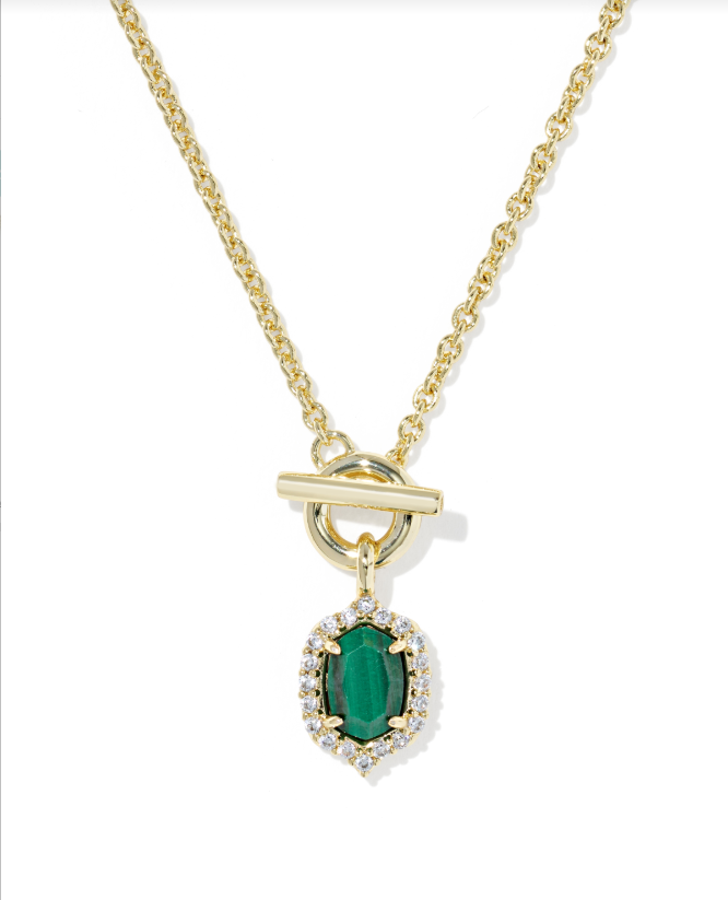 Kendra Scott Daphne Crystal Frame Toggle Necklace-Gold Green Malachite