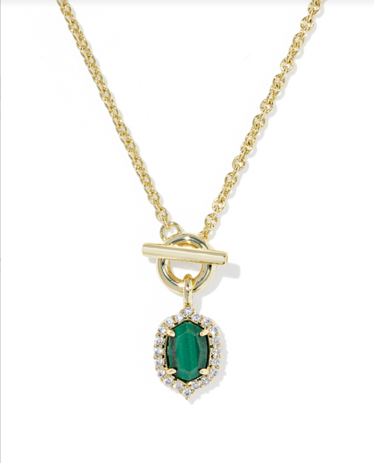 Kendra Scott Daphne Crystal Frame Toggle Necklace-Gold Green Malachite