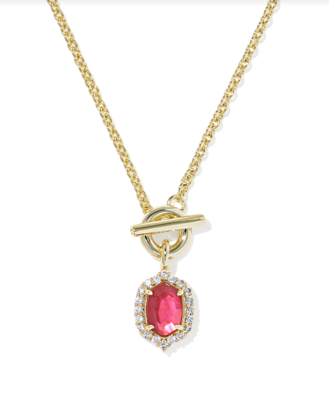 Kendra Scott Daphne Crystal Frame Toggle Necklace-Gold Dark Pink Illusion