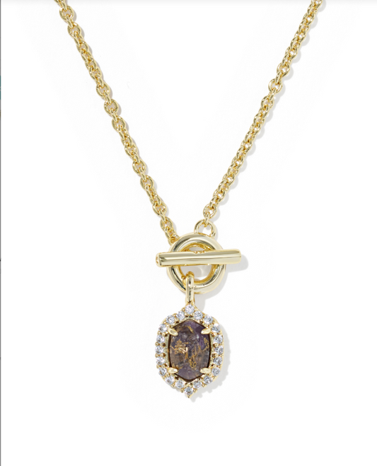 Kendra Scott Daphne Crystal Frame Toggle Necklace-Gold Bronze Purple Amethyst