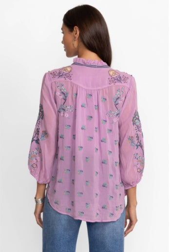 JOHNNY WAS PURPLE FLORAL HOUSTEIN TUNIC outlets TOP