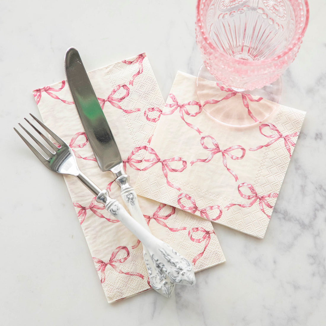 Hester & Cook "Pink Bow Lattice" Guest Napkin