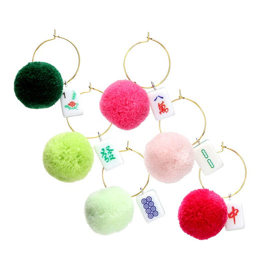 Slant Collections Mahjong Pom Pom Wine Charms - Mahjong