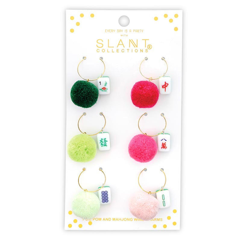 Slant Collections Mahjong Pom Pom Wine Charms - Mahjong