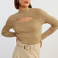 Lili Sidonio Keyhole Front Ribbed Sweater- Light Beige