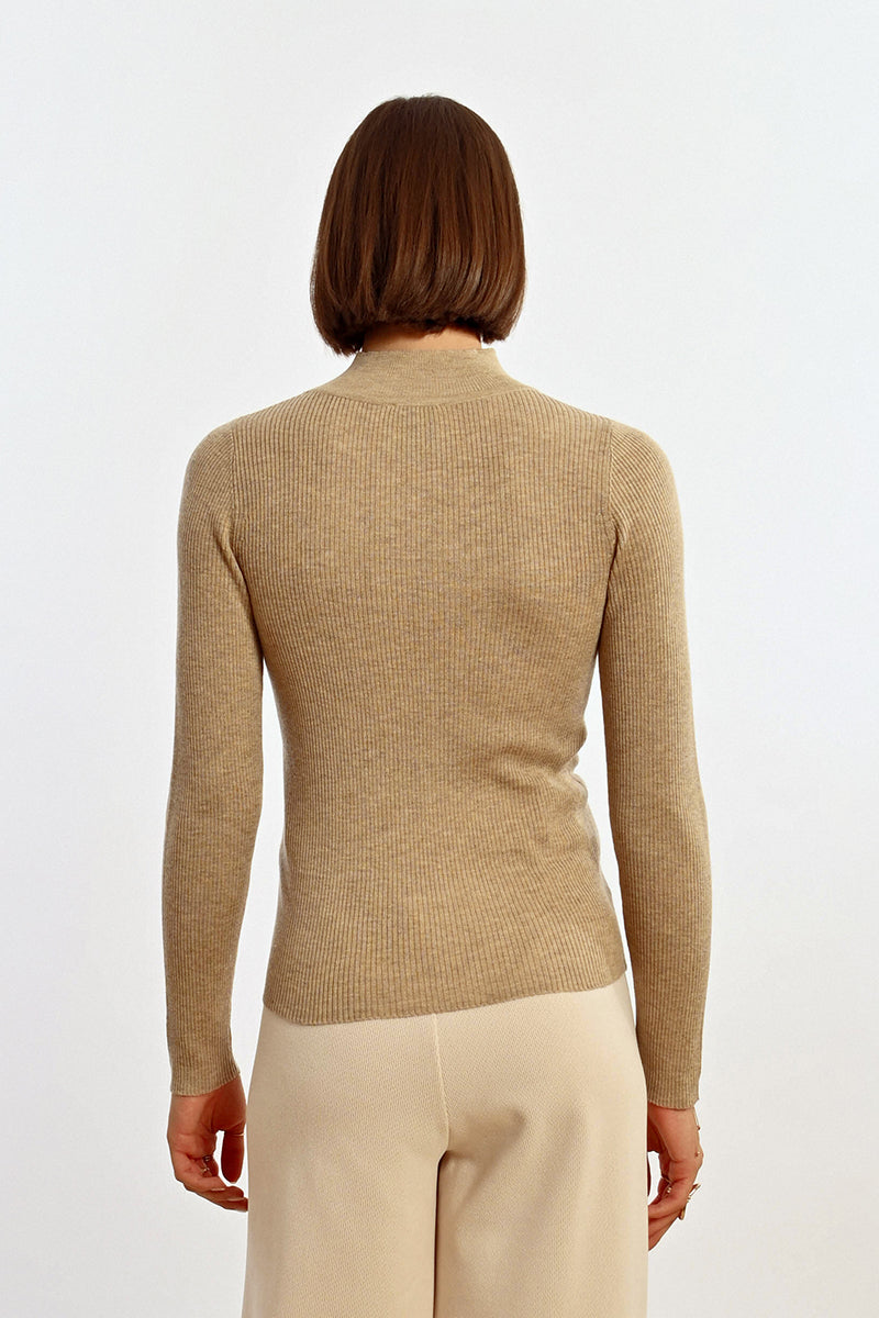 Lili Sidonio Keyhole Front Ribbed Sweater- Light Beige