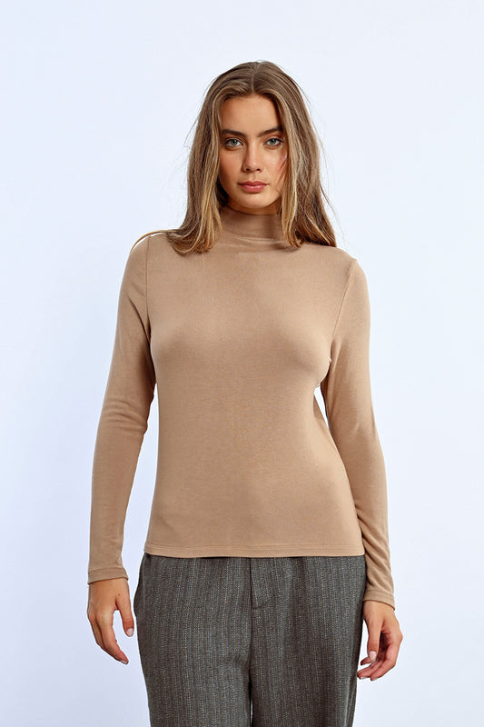 Lili Sidonio Mock Neck Lightweight Sweater-Beige