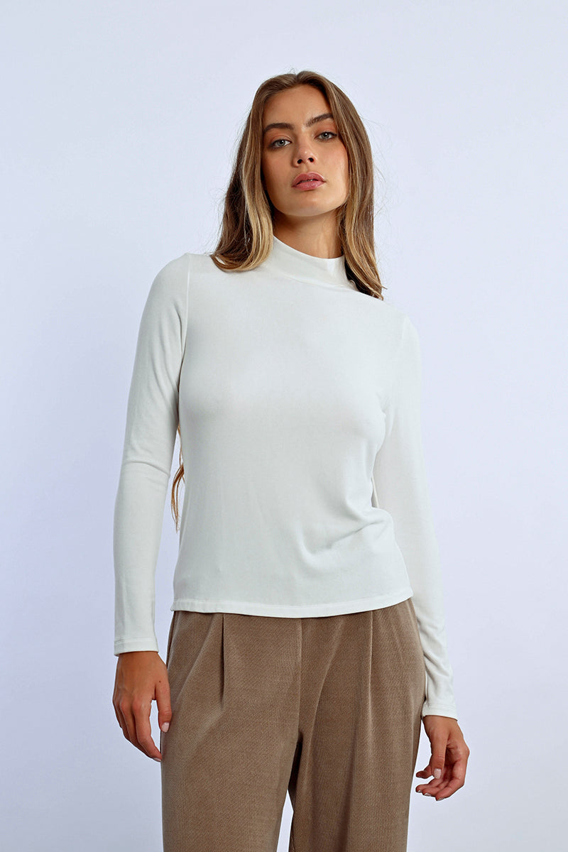 Lili Sidonio Mock Neck Lightweight Sweater-Off White