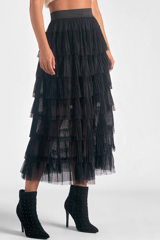 Elan "Freya" Tulle Ruffled Skirt-Black