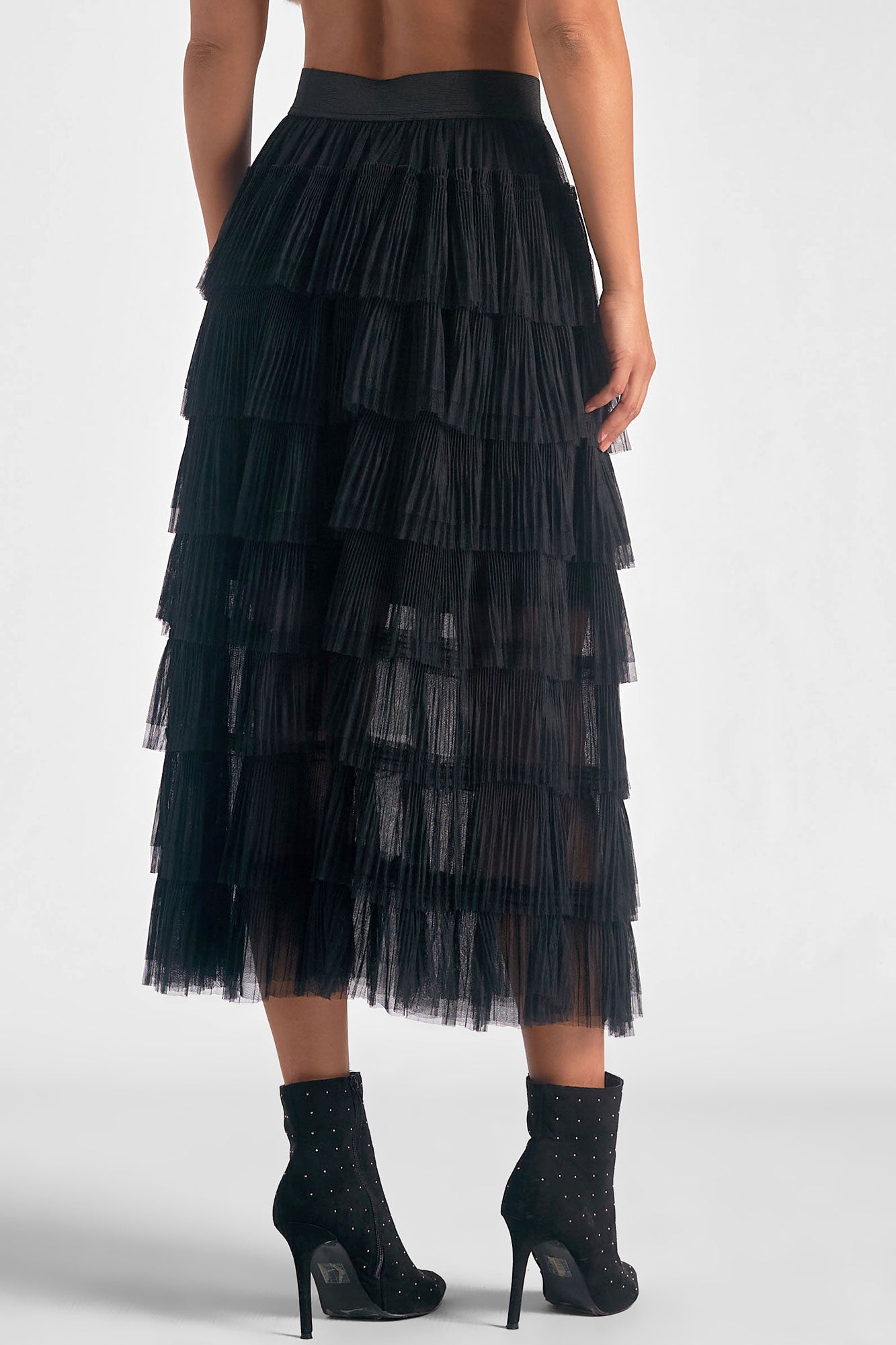 Elan "Freya" Tulle Ruffled Skirt-Black