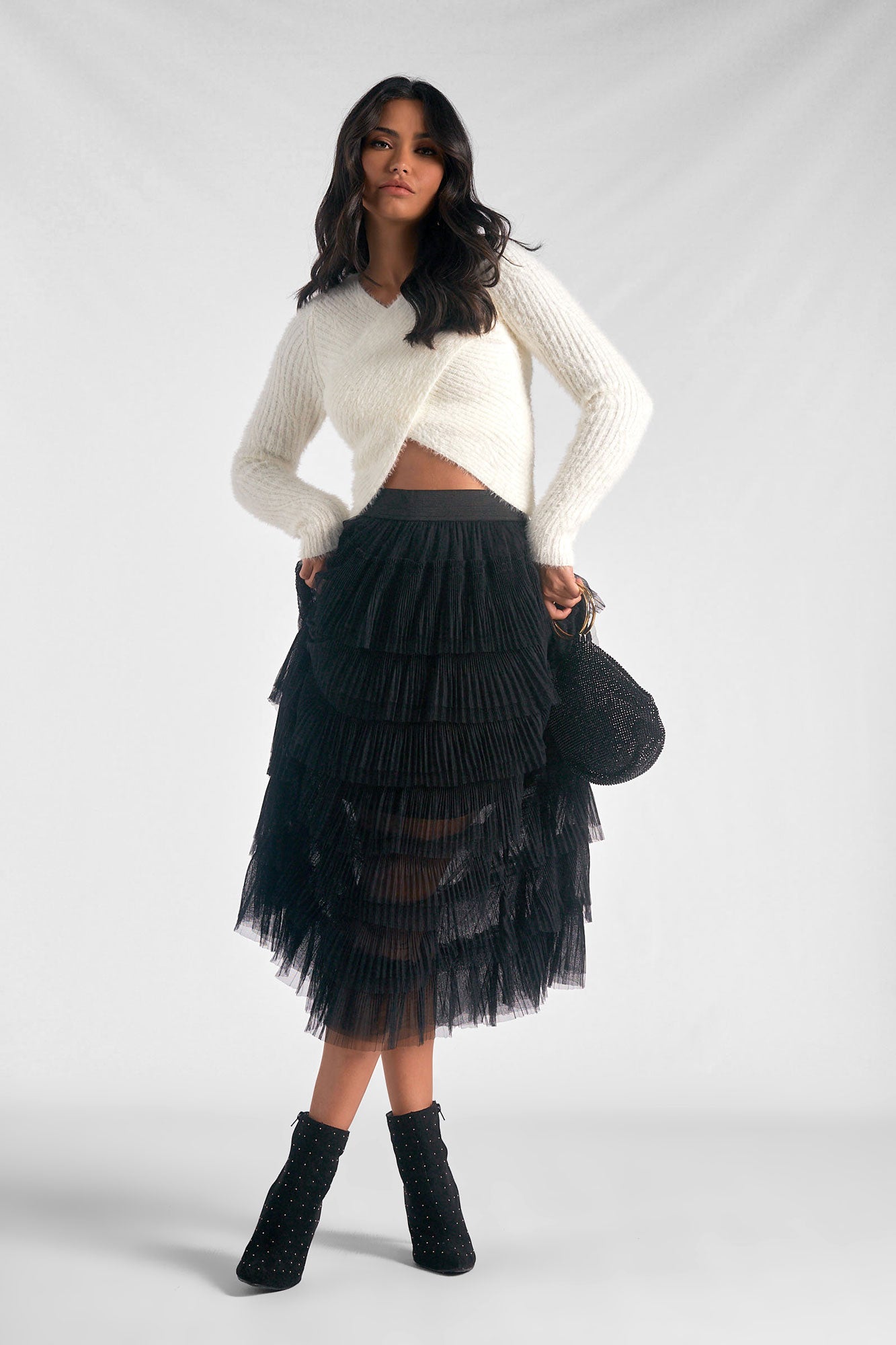 Elan "Freya" Tulle Ruffled Skirt-Black