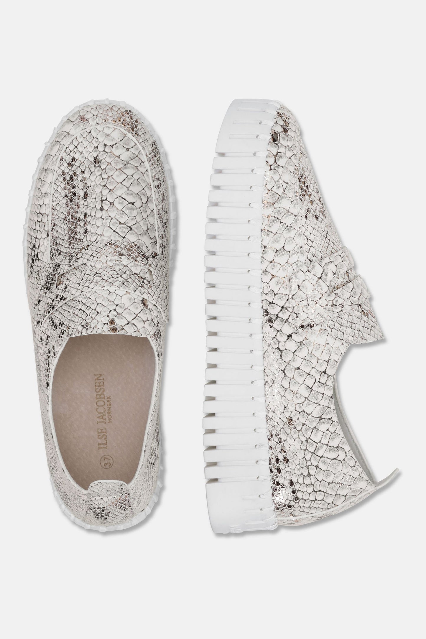 Ilse Jacobsen Tulip Flats Platform Loafer With Snakeskin - White