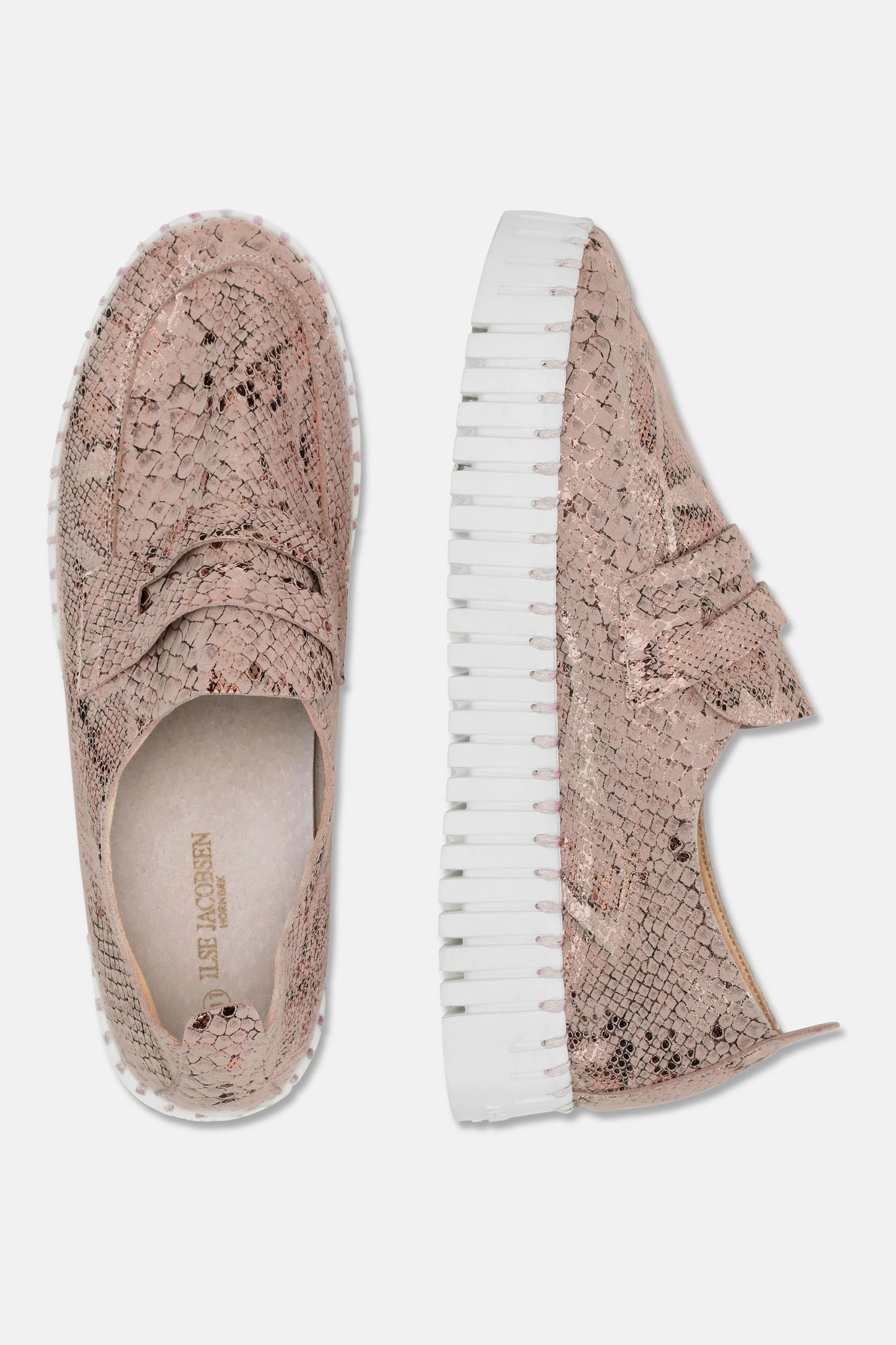 Ilse Jacobsen Tulip Flats Platform Loafer With Snakeskin - Adobe Rose