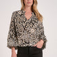 Elan V-Neck Bubble Sleeved Blouse-Black Acorn Print