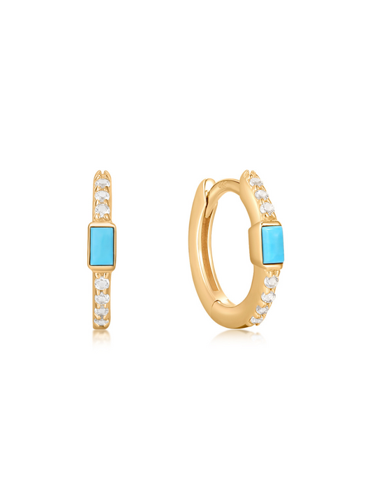 LeMel “Daisy" Turquoise & White Topaz Huggie Earrings