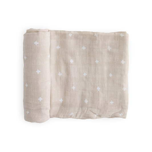 Little Unicorn Cotton Muslin Swaddle Blanket - Taupe Cross