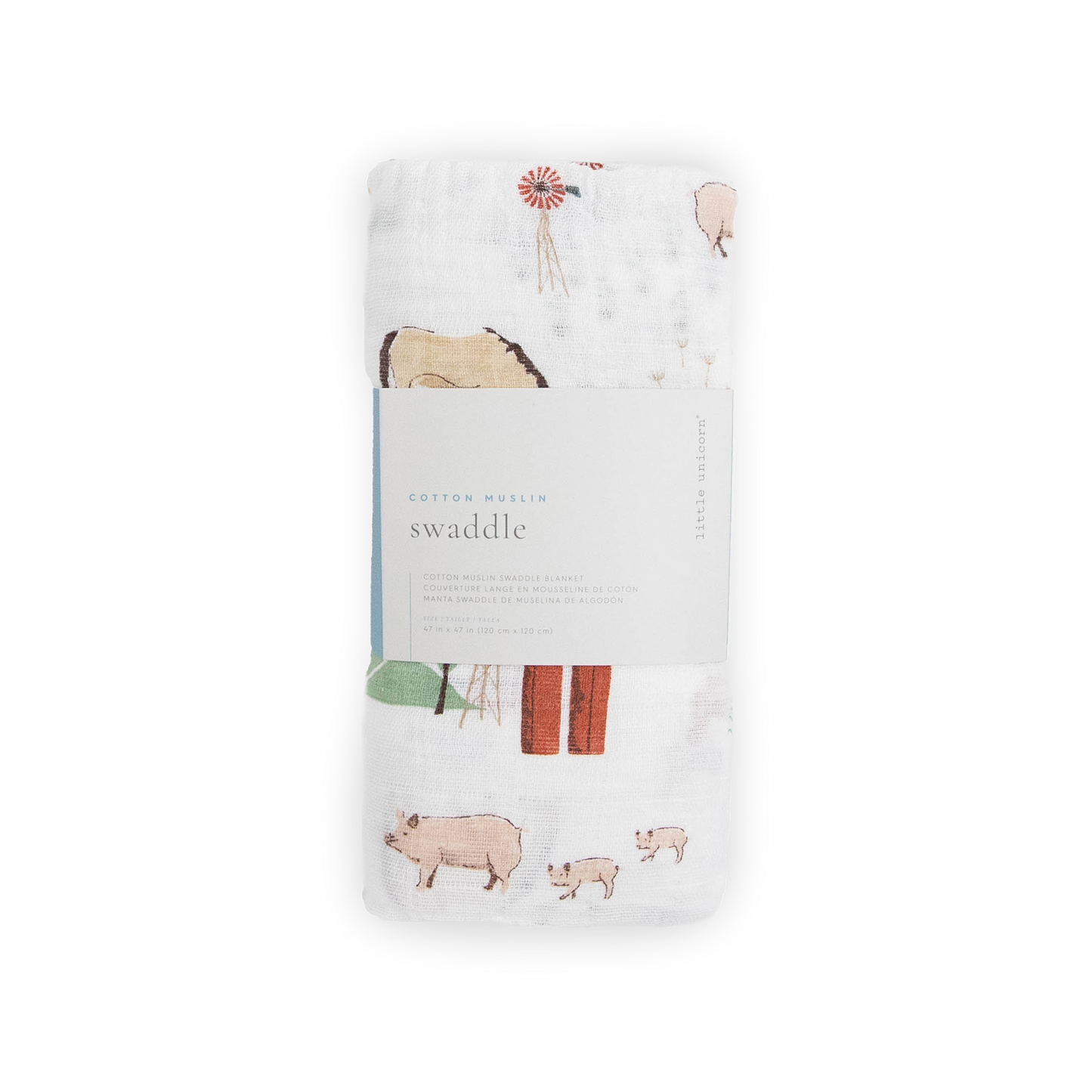 Little Unicorn Cotton Muslin Swaddle Blanket - Farmyard