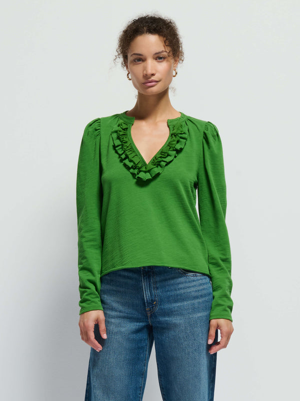 Nation LTD "Valita" Split Neck Top- Salon Green