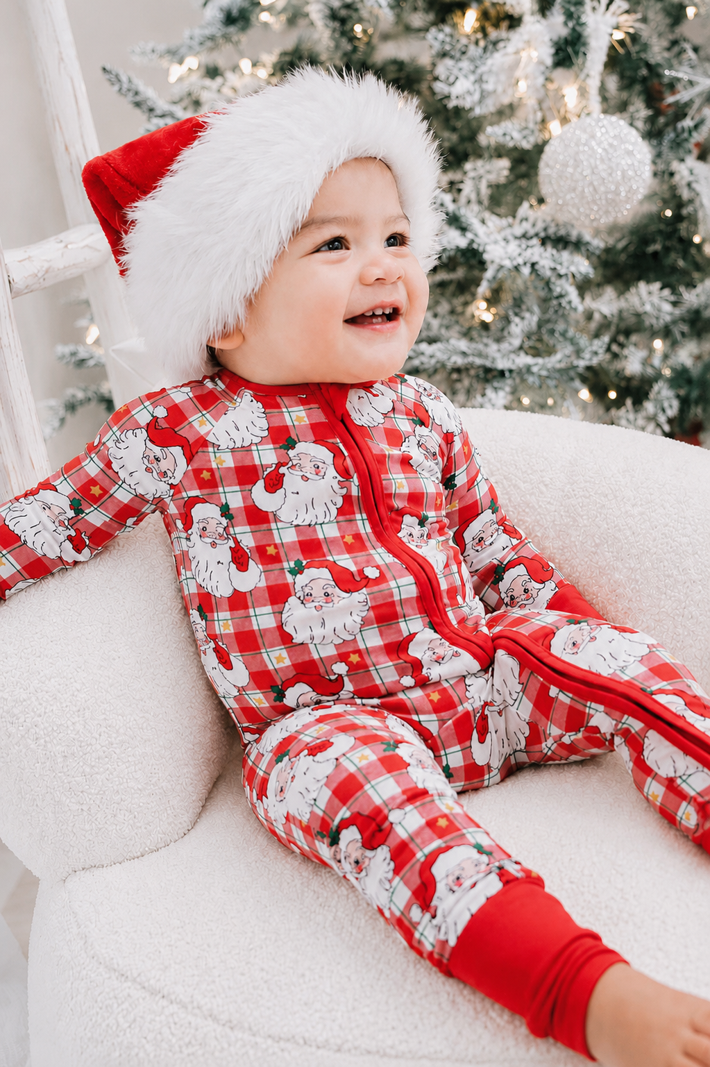 Caden Lane Bamboo Convertible Zipper Romper-Cozy Claus