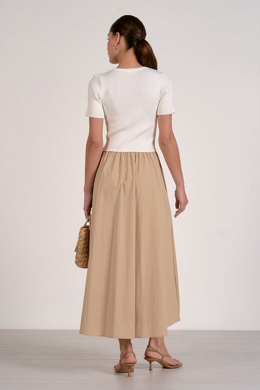Elan Mixed Media "Tierney" Dress - White/Tan