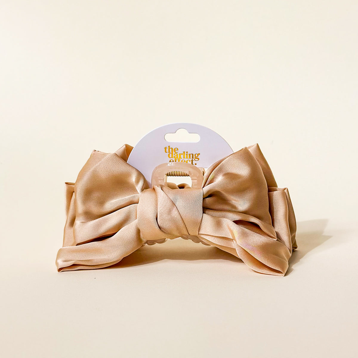 The Darling Effect Satin Bow Claw Clip-Beige