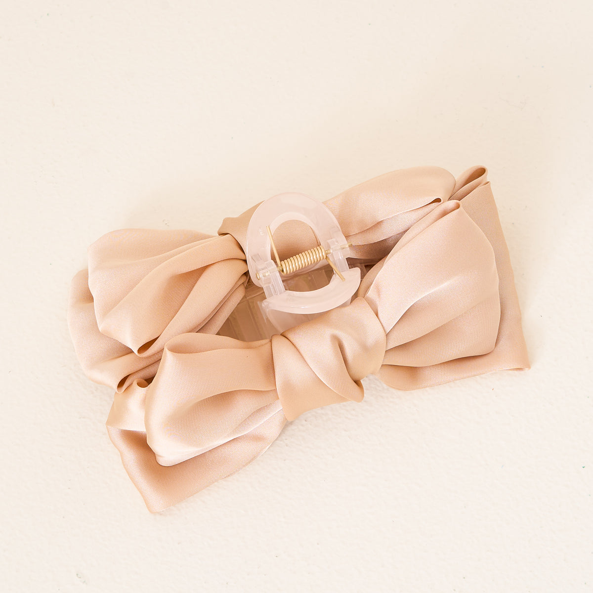 The Darling Effect Satin Bow Claw Clip-Beige
