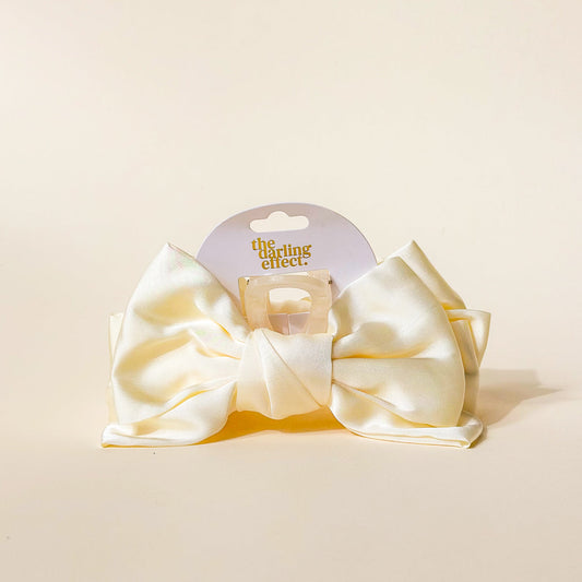 The Darling Effect Satin Bow Claw Clip-Cream
