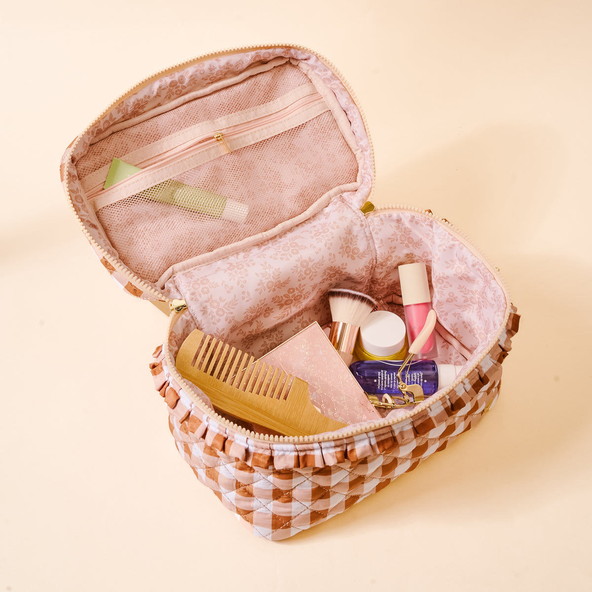 The Darling Effect Glam & Go Quilted Cosmetic Bag-Maple Gingham