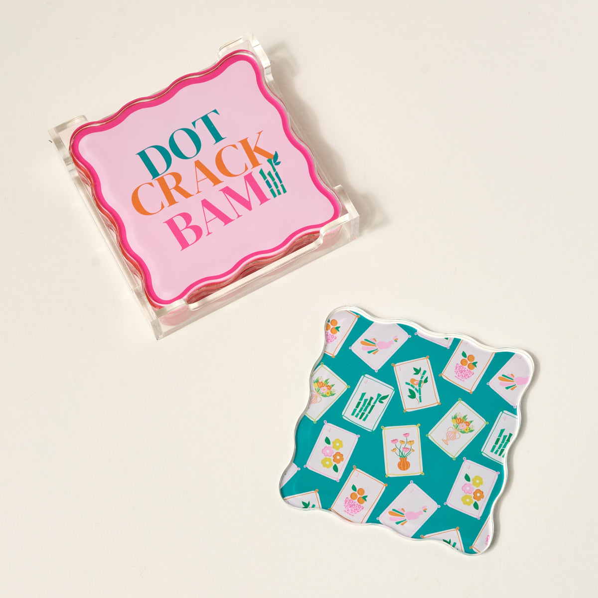 The Darling Effect “It's Mahj Time” Table Talk Acrylic Coaster Set
