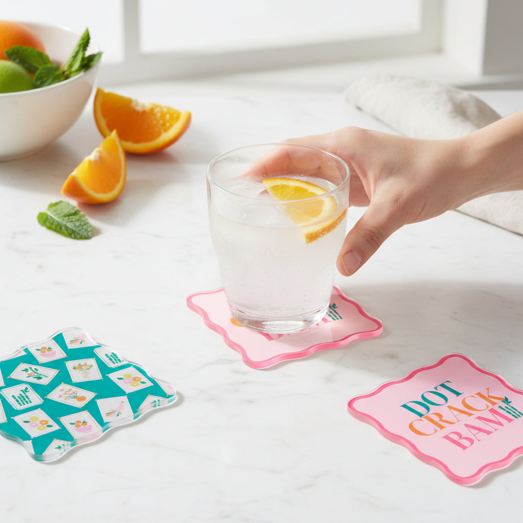 The Darling Effect “It's Mahj Time” Table Talk Acrylic Coaster Set