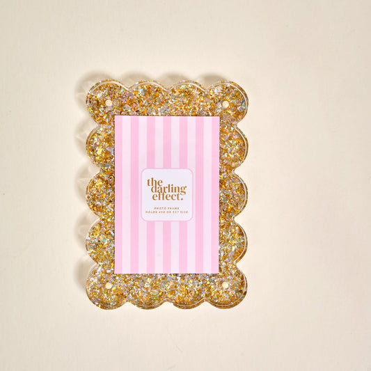 The Darling Effect Rectangle Scalloped Acrylic Frame-Gold Glitter