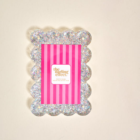 The Darling Effect Rectangle Scalloped Acrylic Frame-Silver Glitter