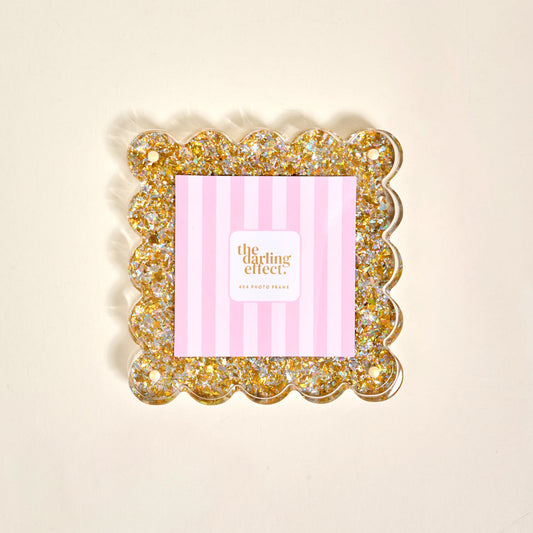 The Darling Effect Square Scalloped Acrylic Frame-Gold Glitter