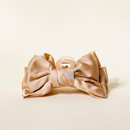 The Darling Effect Mini Satin Bow Claw Clip-Beige