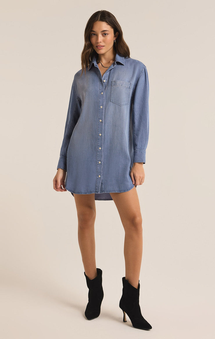 Z Supply Dover Chambray Dress-Sun Bleached Indigo