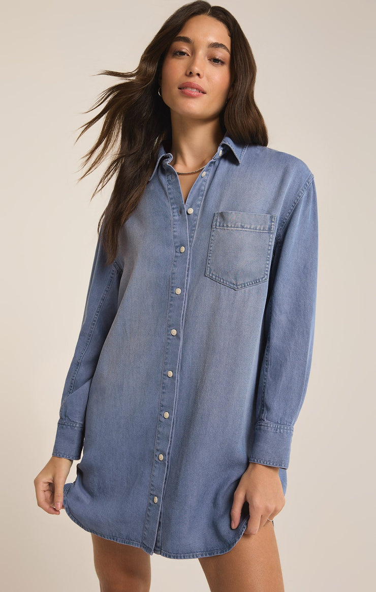 Z Supply Dover Chambray Dress-Sun Bleached Indigo