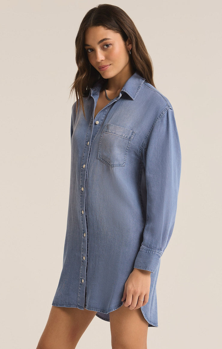 Z Supply Dover Chambray Dress-Sun Bleached Indigo