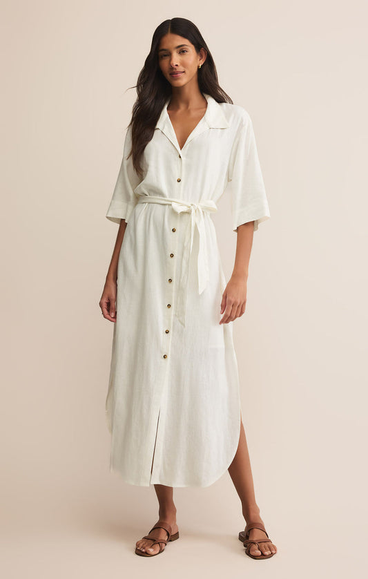 Z Supply Brise Linen Midi Shirt Dress-White