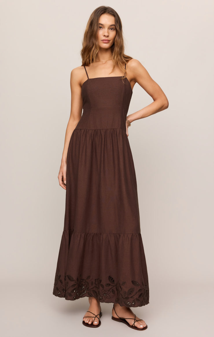 Z Supply Esti Embroidered Maxi Dress- Cherry Chocolate