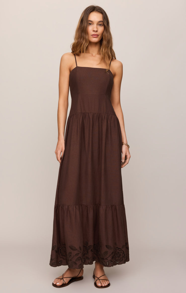 Z Supply Esti Embroidered Maxi Dress- Cherry Chocolate