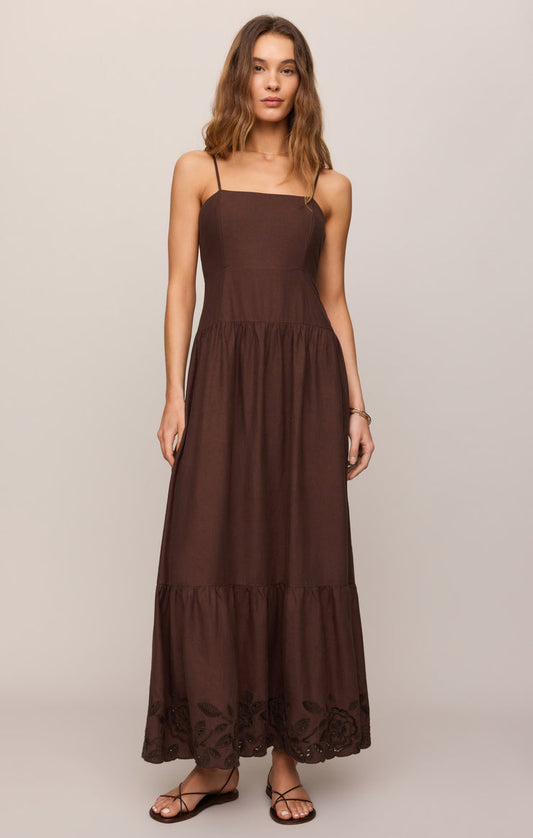Z Supply Esti Embroidered Maxi Dress- Cherry Chocolate