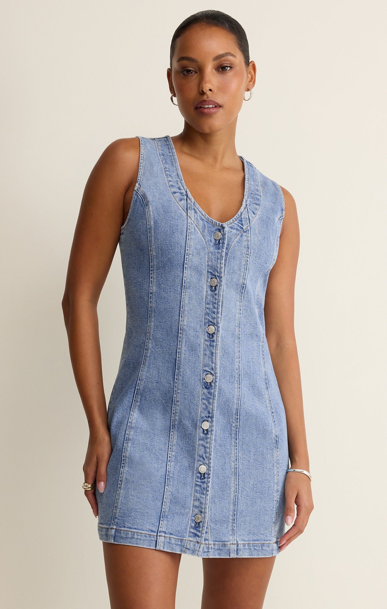 Z Supply Jolie Denim Seamed Mini Dress-Avalon