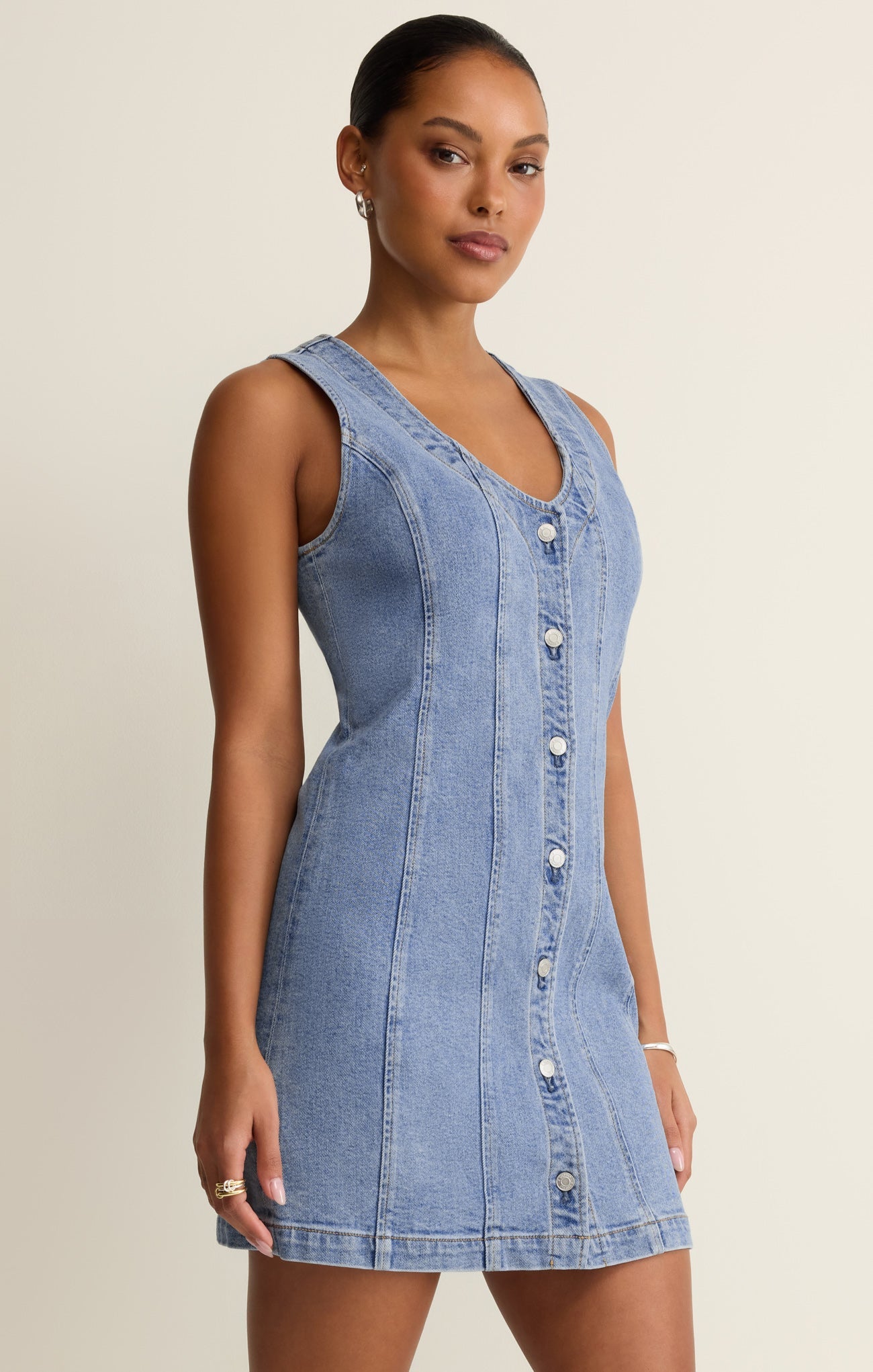 Z Supply Jolie Denim Seamed Mini Dress-Avalon