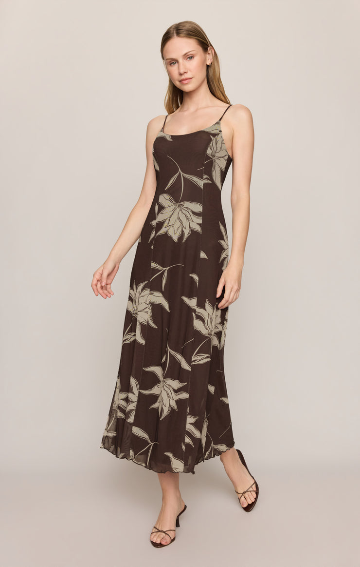 Z Supply Charisma Floral Midi Dress- Dark Chocolate