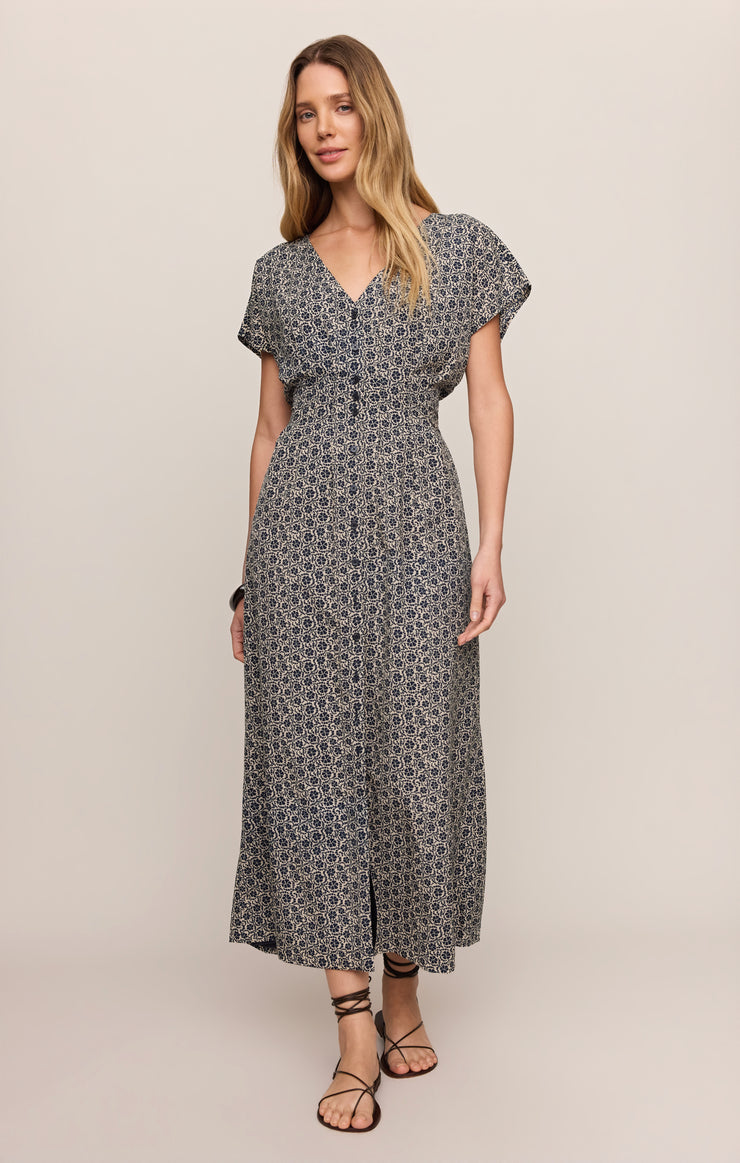 Z Supply Sanna Iris Floral Midi Dress-Eclipse