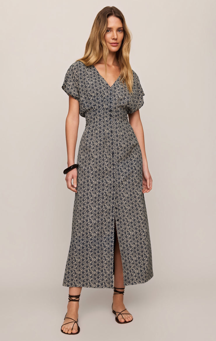 Z Supply Sanna Iris Floral Midi Dress-Eclipse