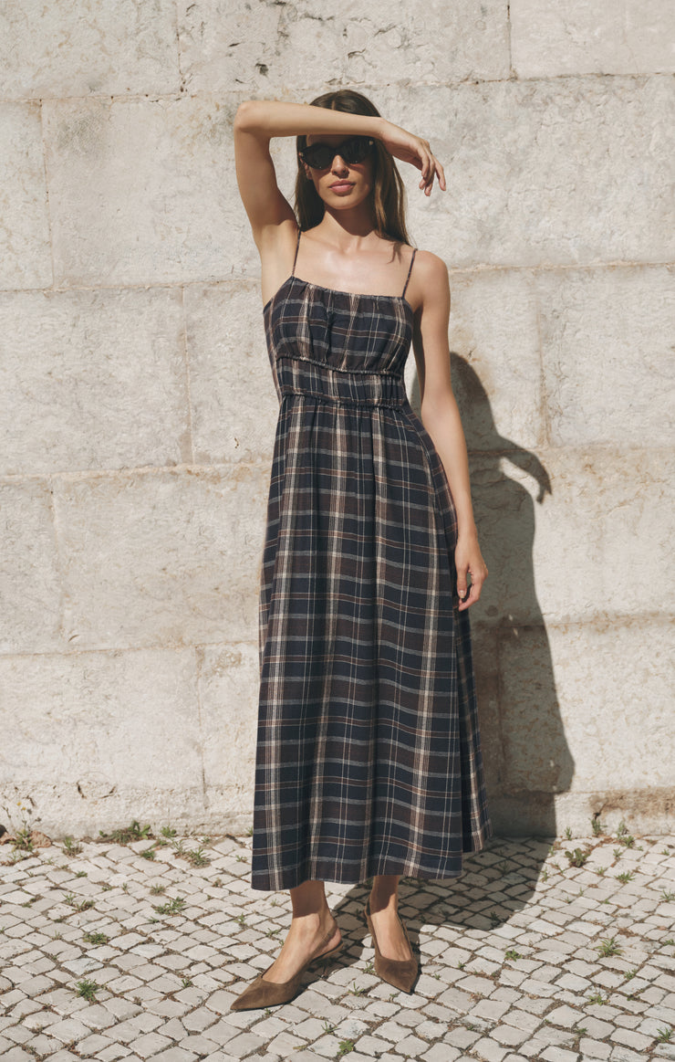 Z Supply Evermore Plaid Midi Dress-Eclipse