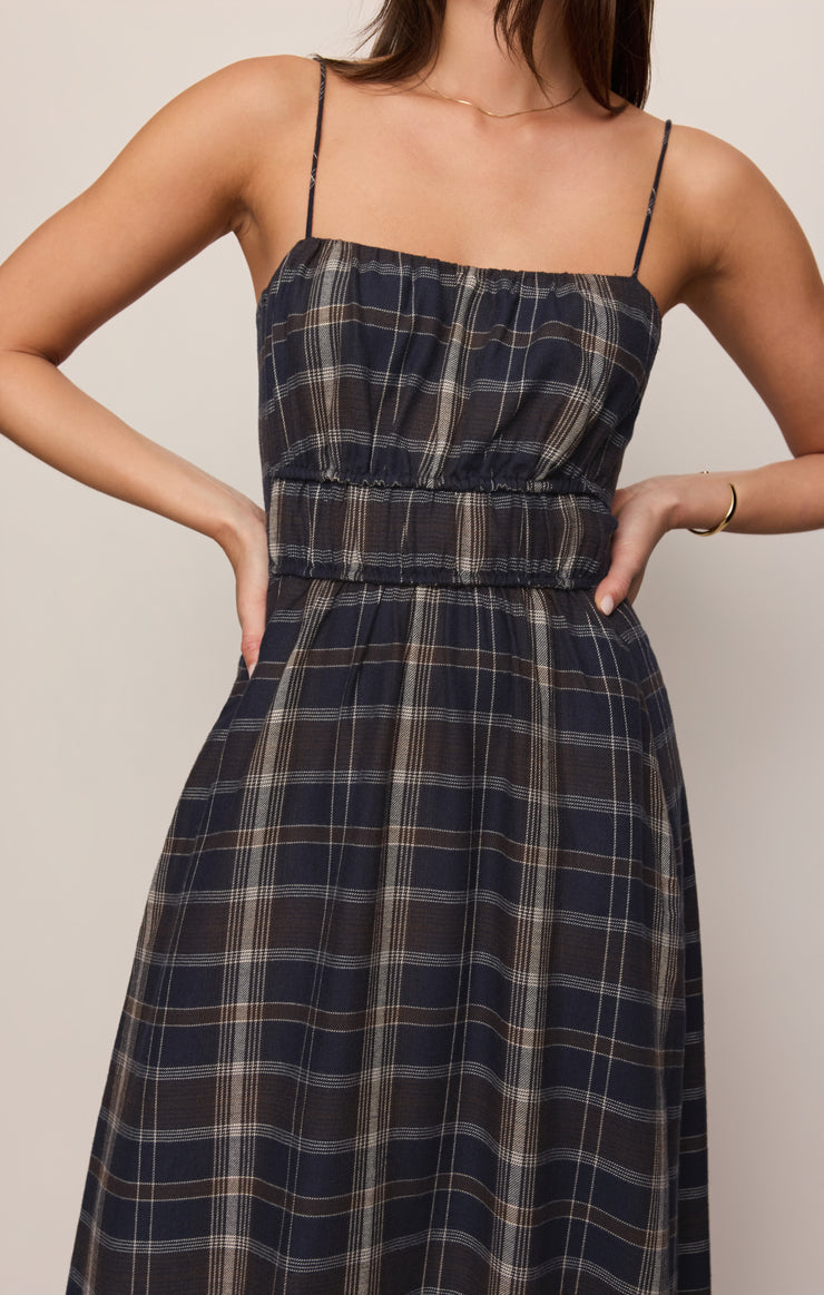 Z Supply Evermore Plaid Midi Dress-Eclipse