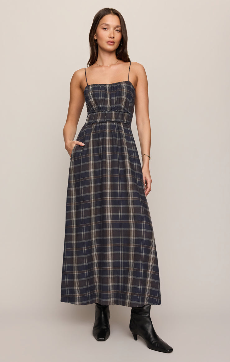 Z Supply Evermore Plaid Midi Dress-Eclipse