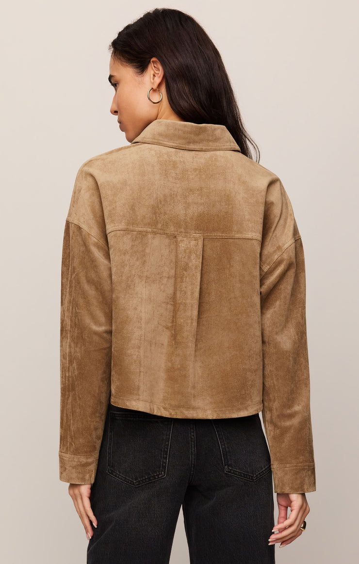 Z Supply All Day Cropped Suede Jacket-Light Sand